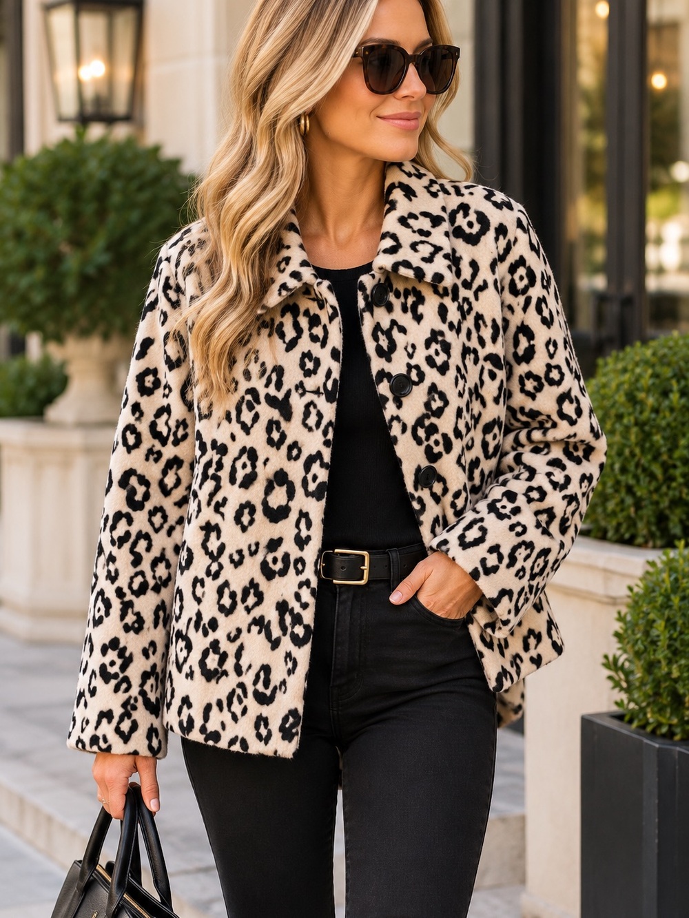 Chico’s Leopard Print Fleece Button Front Jacket Size 2 (Large) Quiet Luxury